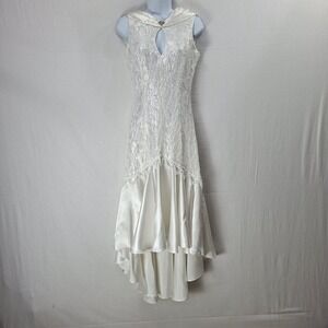 Vtg Betsy & Adam Dress 3-4 Ivory Pleated Satin Collar Lace Overlay Mermaid USA